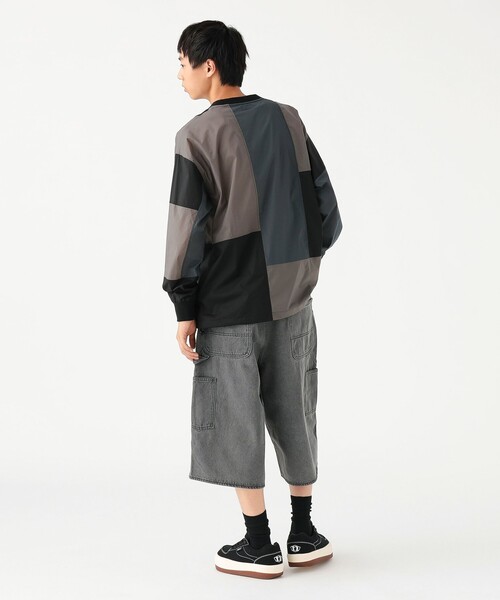 BEAMS（ビームス）の「ワイドフィット パッチワーク ロングスリーブTシャツ（Tシャツ/カットソー・メンズ・ライトグレー/ブラック・M/S/L/XL）」の4枚目の写真
