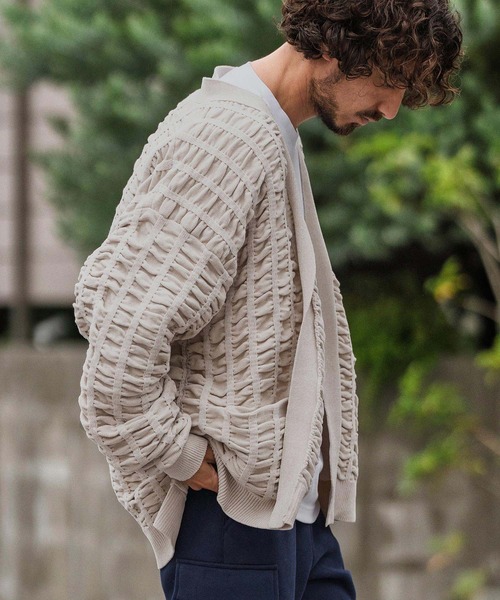 mcg3662-Floating Jacquard Mole Knit Buttonless Cardigan ニット