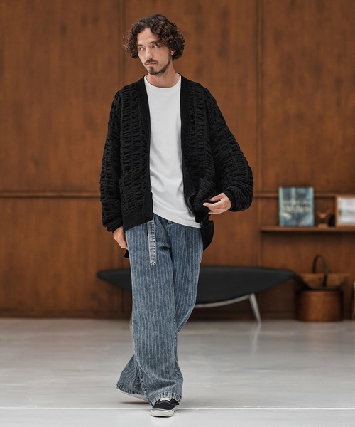 mcg3662-Floating Jacquard Mole Knit Buttonless Cardigan ニット