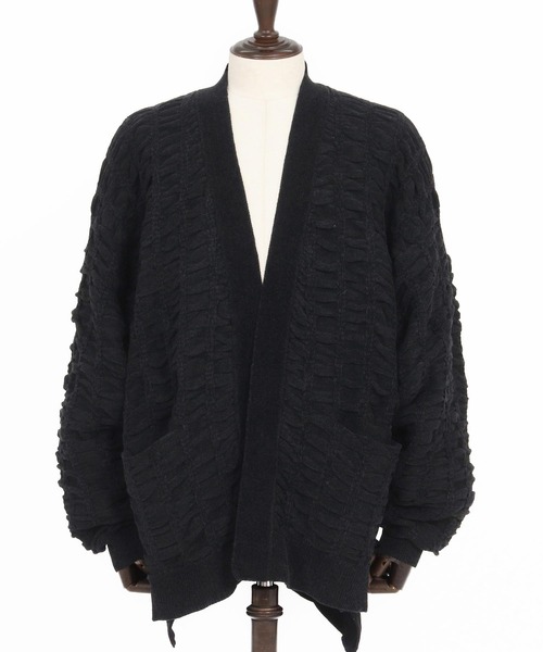 mcg3662-Floating Jacquard Mole Knit Buttonless Cardigan ニット