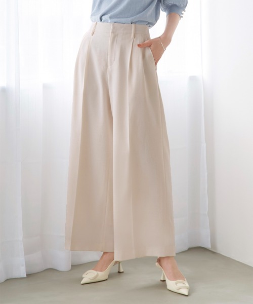 【韓国ファッション】スラックス フリル ワイド ストレート 韓国 ワイド ストレート タック スラックス おしゃれ 上品