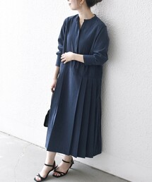 SHIPS any | SHIPS any:〈洗濯機可能〉ピーチスキン サイド プリーツ バンドカラー シャツ ワンピース(ワンピース)