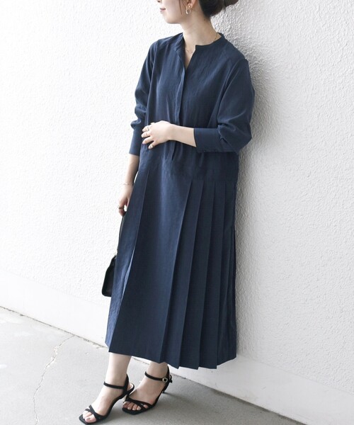 セール】SHIPS any:〈洗濯機可能〉ピーチスキン サイド プリーツ