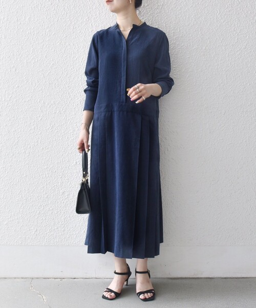 SHIPS any:〈洗濯機可能〉ピーチスキン サイド プリーツ バンドカラー