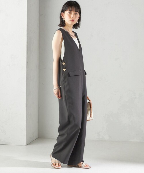 SHIPS（シップス）の「〈手洗い可能〉ハイカウント ダブルクロス オールインワン（つなぎ/オールインワン・レディース・ブラウン/ブラック・ONE SIZE）」の2枚目の写真