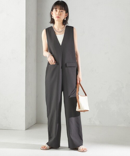 SHIPS（シップス）の「〈手洗い可能〉ハイカウント ダブルクロス オールインワン（つなぎ/オールインワン・レディース・ブラウン/ブラック・ONE SIZE）」の20枚目の写真