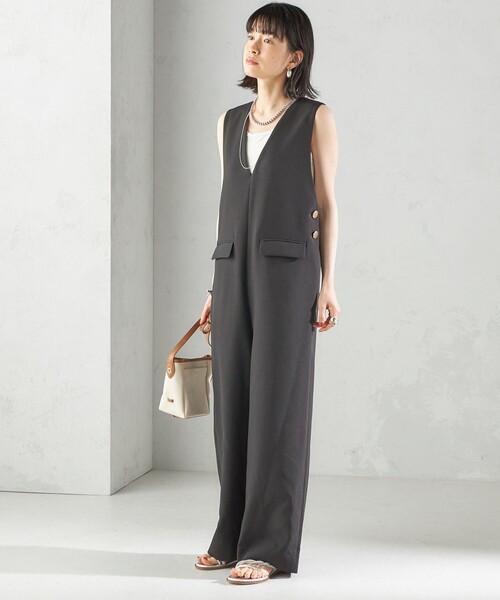 SHIPS（シップス）の「〈手洗い可能〉ハイカウント ダブルクロス オールインワン（つなぎ/オールインワン・レディース・ブラウン/ブラック・ONE SIZE）」の21枚目の写真