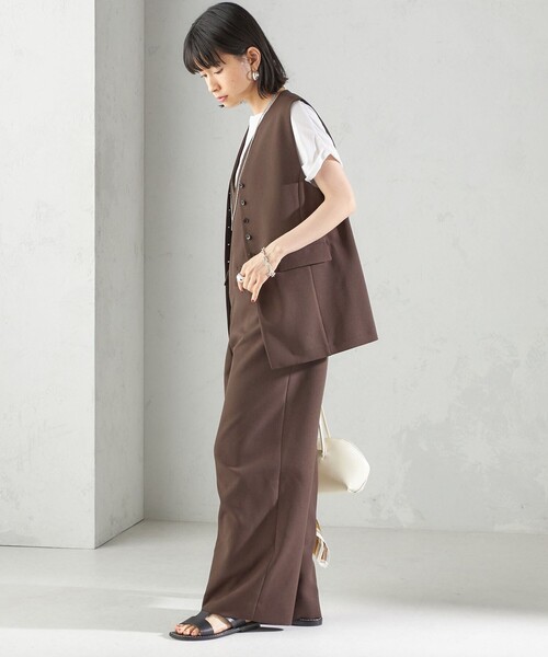 SHIPS（シップス）の「〈手洗い可能〉ハイカウント ダブルクロス オールインワン（つなぎ/オールインワン・レディース・ブラウン/ブラック・ONE SIZE）」の3枚目の写真