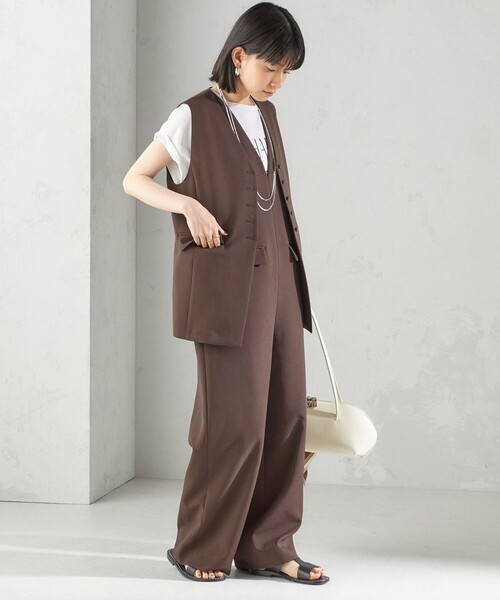 SHIPS（シップス）の「〈手洗い可能〉ハイカウント ダブルクロス オールインワン（つなぎ/オールインワン・レディース・ブラウン/ブラック・ONE SIZE）」の6枚目の写真