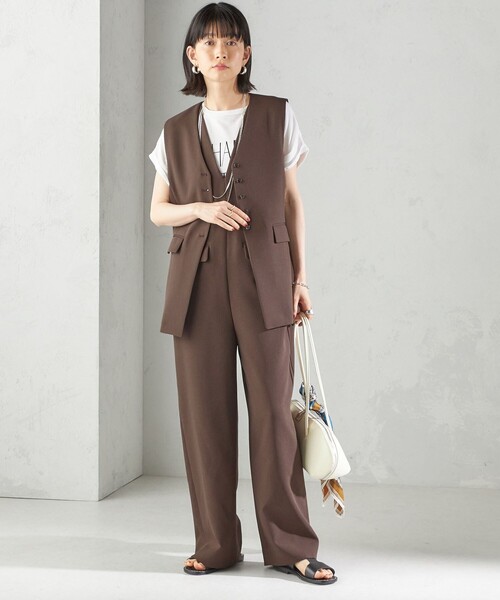 SHIPS（シップス）の「〈手洗い可能〉ハイカウント ダブルクロス オールインワン（つなぎ/オールインワン・レディース・ブラウン/ブラック・ONE SIZE）」の7枚目の写真