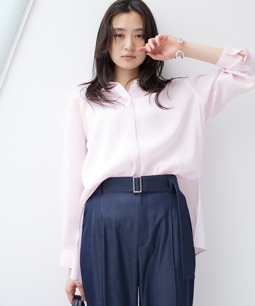 INDIVI（インディヴィ）の「【体型カバー／清涼感】シアーオーバーシャツ（シャツ/ブラウス・レディース・ホワイト/ピンク/グリーン/ダークグレー・15 /13/05/38/34）」の4枚目の写真
