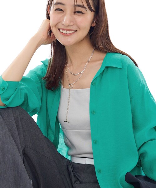 INDIVI（インディヴィ）の「【体型カバー／清涼感】シアーオーバーシャツ（シャツ/ブラウス・レディース・ホワイト/ピンク/グリーン/ダークグレー・15 /13/05/38/34）」の3枚目の写真