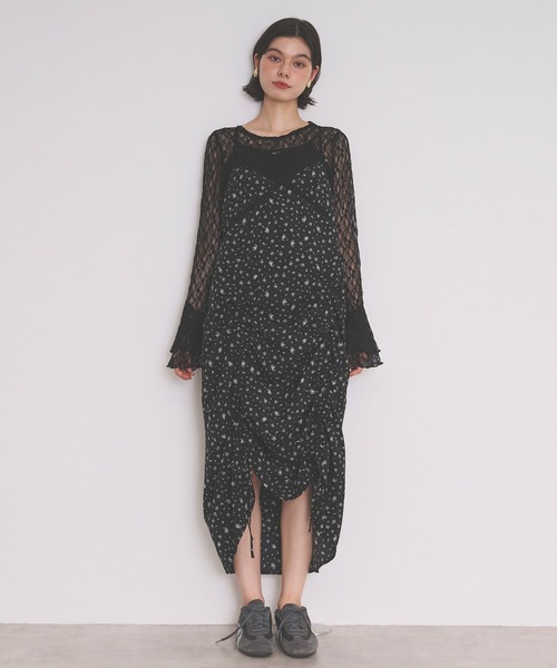 loin nuit（ロワンニュイ）の「flower lace cami onepiece / フラワーレースキャミワンピース（ワンピース・レディース・ブラック/ピンク・FREE）」の8枚目の写真