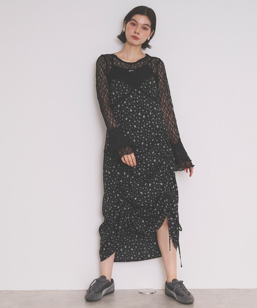 loin nuit（ロワンニュイ）の「flower lace cami onepiece / フラワーレースキャミワンピース（ワンピース・レディース・ブラック/ピンク・FREE）」の4枚目の写真