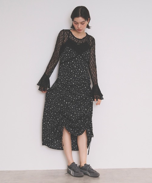 loin nuit（ロワンニュイ）の「flower lace cami onepiece / フラワーレースキャミワンピース（ワンピース・レディース・ブラック/ピンク・FREE）」の5枚目の写真