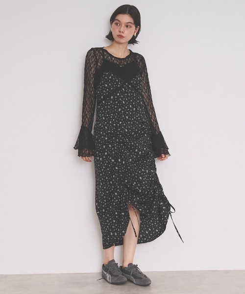 loin nuit（ロワンニュイ）の「flower lace cami onepiece / フラワーレースキャミワンピース（ワンピース・レディース・ブラック/ピンク・FREE）」の6枚目の写真