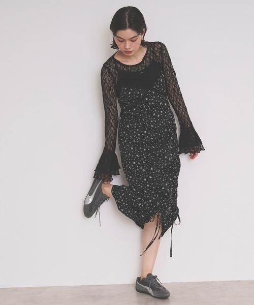 loin nuit（ロワンニュイ）の「flower lace cami onepiece / フラワーレースキャミワンピース（ワンピース・レディース・ブラック/ピンク・FREE）」の7枚目の写真