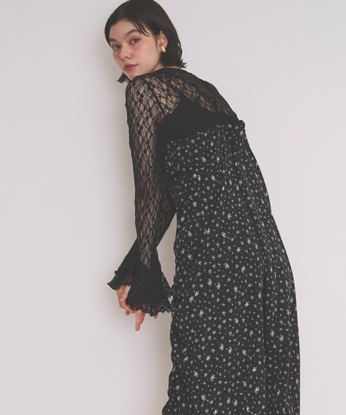 loin nuit（ロワンニュイ）の「flower lace cami onepiece / フラワーレースキャミワンピース（ワンピース・レディース・ブラック/ピンク・FREE）」の11枚目の写真