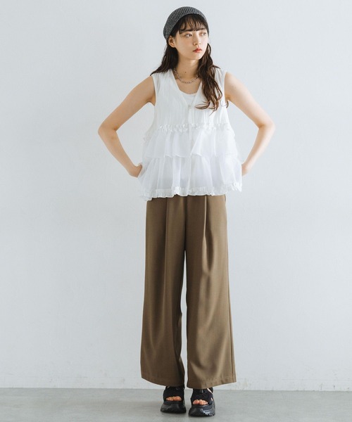 RAGEBLUE（レイジブルー）の「フロントジップ/異素材チュールフリルベスト（ベスト・レディース・ブラック/ホワイト/グリーン・FREE）」の4枚目の写真