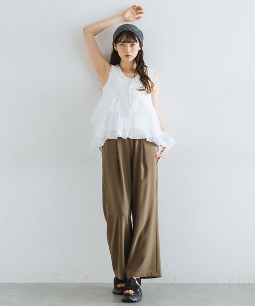 RAGEBLUE（レイジブルー）の「フロントジップ/異素材チュールフリルベスト（ベスト・レディース・ブラック/ホワイト/グリーン・FREE）」の5枚目の写真