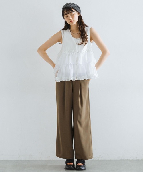 RAGEBLUE（レイジブルー）の「フロントジップ/異素材チュールフリルベスト（ベスト・レディース・ブラック/ホワイト/グリーン・FREE）」の6枚目の写真