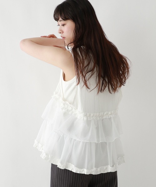 RAGEBLUE（レイジブルー）の「フロントジップ/異素材チュールフリルベスト（ベスト・レディース・ブラック/ホワイト/グリーン・FREE）」の12枚目の写真