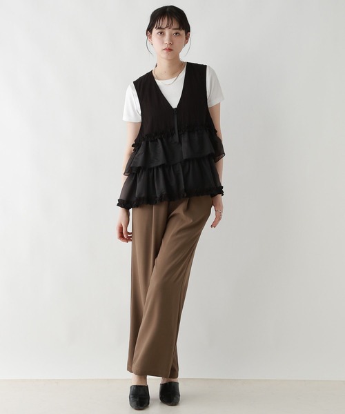 RAGEBLUE（レイジブルー）の「フロントジップ/異素材チュールフリルベスト（ベスト・レディース・ブラック/ホワイト/グリーン・FREE）」の13枚目の写真