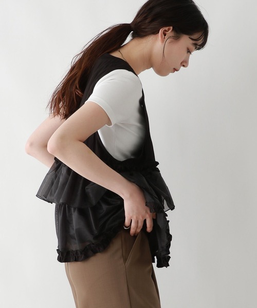 RAGEBLUE（レイジブルー）の「フロントジップ/異素材チュールフリルベスト（ベスト・レディース・ブラック/ホワイト/グリーン・FREE）」の15枚目の写真