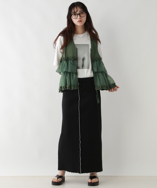 RAGEBLUE（レイジブルー）の「フロントジップ/異素材チュールフリルベスト（ベスト・レディース・ブラック/ホワイト/グリーン・FREE）」の17枚目の写真