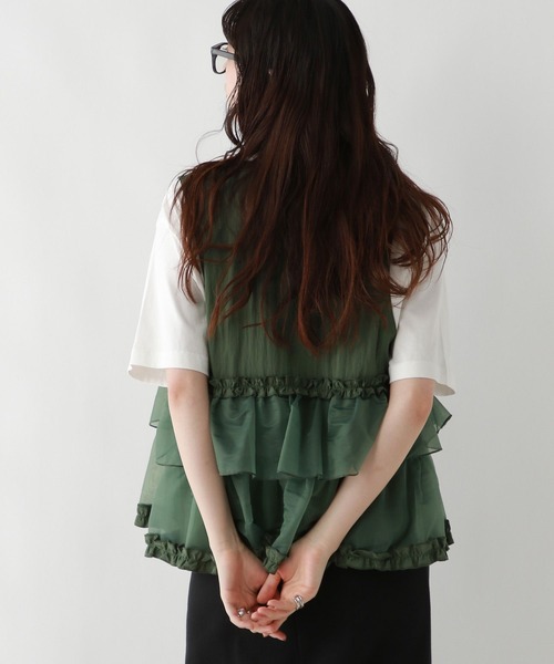 RAGEBLUE（レイジブルー）の「フロントジップ/異素材チュールフリルベスト（ベスト・レディース・ブラック/ホワイト/グリーン・FREE）」の20枚目の写真