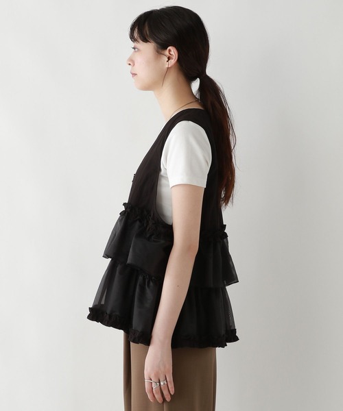 RAGEBLUE（レイジブルー）の「フロントジップ/異素材チュールフリルベスト（ベスト・レディース・ブラック/ホワイト/グリーン・FREE）」の21枚目の写真