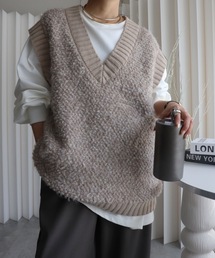 YENNA | 【プードルニットオーバーベスト】Vネックニットベスト/ファーニットベスト(ベスト)