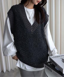 Abor（アボア）の「【プードルニットオーバーベスト】Vネックニットベスト/ファーニットベスト（ベスト）」