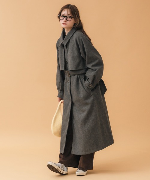 HEILIS(ヘイリス)の「アレンジカラーシングルロングCT / コート アウター ジャケット ロング丈 2WAY ベルト ブラウン ベージュ チャコールグレー グレー韓国 ノームコア オフィスカジュアル アウター 冬服(ステンカラーコート・レディース・ブラウン/チャコールグレー・FREE)」の14枚目の写真