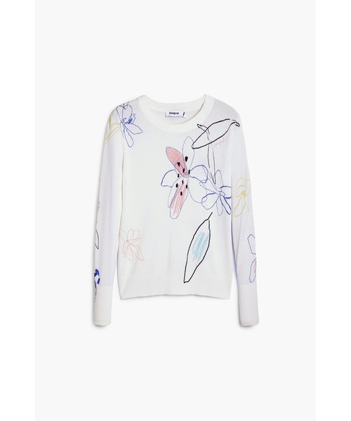Desigual(デシグアル)の「フラワーストロークプリント薄手セーター ニット ブラック ホワイト(ニット/セーター・レディース・ブラック/ホワイト・XS/S/M/L/XL)」の1枚目の写真