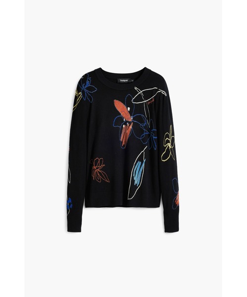 Desigual(デシグアル)の「フラワーストロークプリント薄手セーター ニット ブラック ホワイト(ニット/セーター・レディース・ブラック/ホワイト・XS/S/M/L/XL)」の3枚目の写真