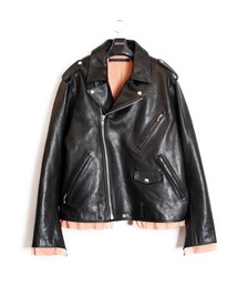 ♠【リプレイ】✨美品　ライダースジャケット　イケてる　付属牛革　ブラック/黒　M 大特価】ブラック フェイクレザー 合皮 オーバーサイズ