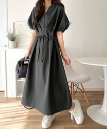 classicalelf（クラシカルエルフ）の「【UVカット・防シワ・吸水速乾機能付き】涼しさも美しさも、さらっと叶える。サッカーランタンスリーブステッチタックワンピース(無地・チェック柄)（ワンピース）」