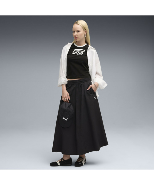 PUMA（プーマ）の「PUMA プーマ ウィメンズ T7 ウーブン ミディ スカート（スカート・レディース・ダークグリーン/ブラック・MEDIUM/SMALL/X-LARGE/LARGE）」の4枚目の写真
