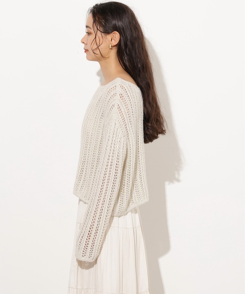 N.（N. Natural Beauty Basic）（エヌエヌナチュラルビューティーベーシック）の「クロップド透かし編みニット（ニット/セーター・レディース・ピンク/グレー/オフホワイト/パープル・MEDIUM）」の19枚目の写真