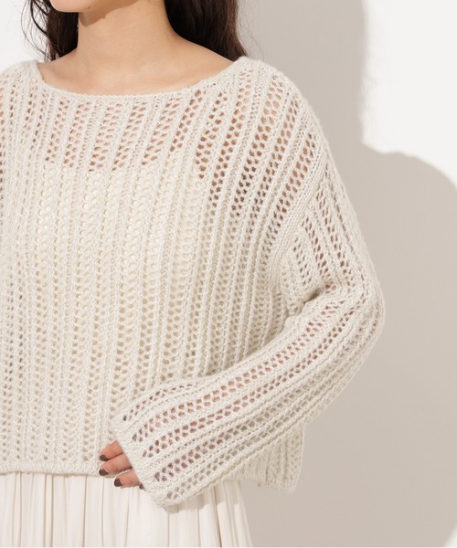 N.（N. Natural Beauty Basic）（エヌエヌナチュラルビューティーベーシック）の「クロップド透かし編みニット（ニット/セーター・レディース・ピンク/グレー/オフホワイト/パープル・MEDIUM）」の22枚目の写真