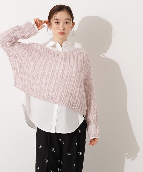 N.（N. Natural Beauty Basic）（エヌエヌナチュラルビューティーベーシック）の「クロップド透かし編みニット（ニット/セーター・レディース・ピンク/グレー/オフホワイト/パープル・MEDIUM）」の18枚目の写真