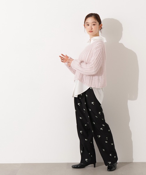 N.（N. Natural Beauty Basic）（エヌエヌナチュラルビューティーベーシック）の「クロップド透かし編みニット（ニット/セーター・レディース・ピンク/グレー/オフホワイト/パープル・MEDIUM）」の9枚目の写真