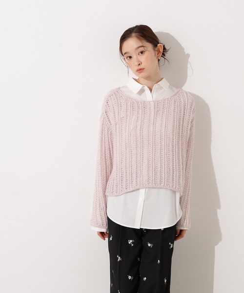 N.（N. Natural Beauty Basic）（エヌエヌナチュラルビューティーベーシック）の「クロップド透かし編みニット（ニット/セーター・レディース・ピンク/グレー/オフホワイト/パープル・MEDIUM）」の11枚目の写真