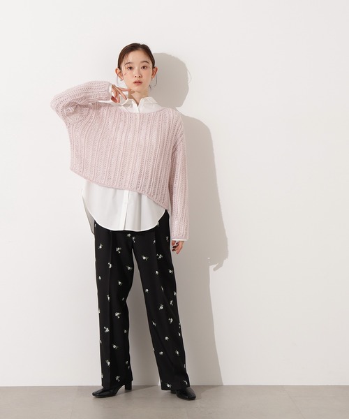 N.（N. Natural Beauty Basic）（エヌエヌナチュラルビューティーベーシック）の「クロップド透かし編みニット（ニット/セーター・レディース・ピンク/グレー/オフホワイト/パープル・MEDIUM）」の12枚目の写真
