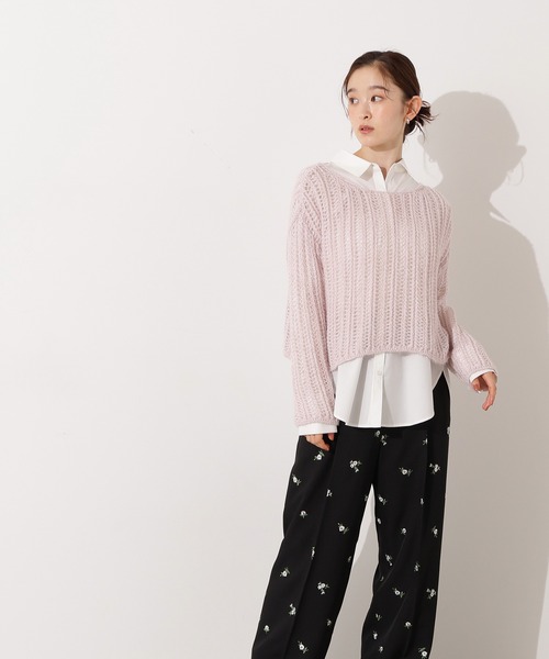 N.（N. Natural Beauty Basic）（エヌエヌナチュラルビューティーベーシック）の「クロップド透かし編みニット（ニット/セーター・レディース・ピンク/グレー/オフホワイト/パープル・MEDIUM）」の5枚目の写真