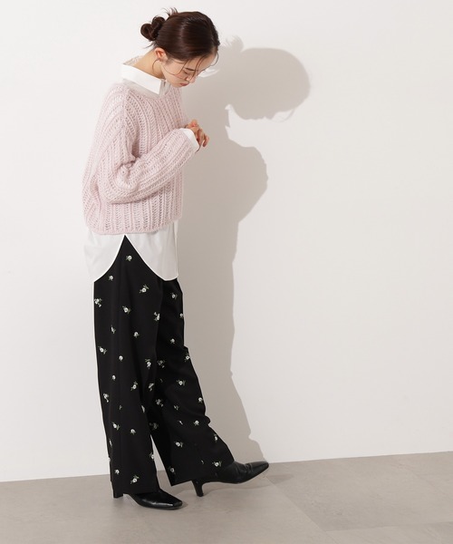 N.（N. Natural Beauty Basic）（エヌエヌナチュラルビューティーベーシック）の「クロップド透かし編みニット（ニット/セーター・レディース・ピンク/グレー/オフホワイト/パープル・MEDIUM）」の7枚目の写真