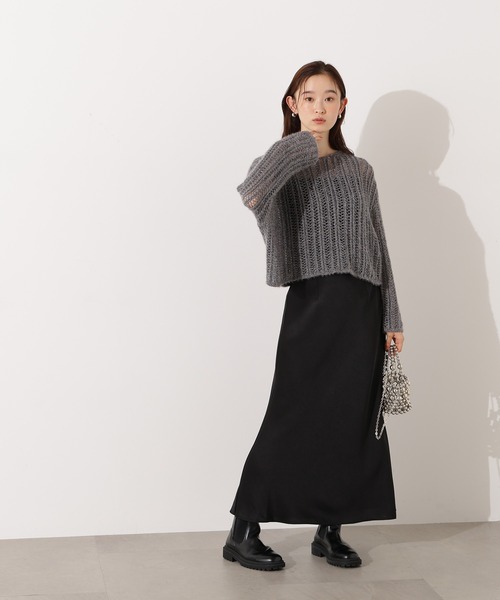 N.（N. Natural Beauty Basic）（エヌエヌナチュラルビューティーベーシック）の「クロップド透かし編みニット（ニット/セーター・レディース・ピンク/グレー/オフホワイト/パープル・MEDIUM）」の13枚目の写真