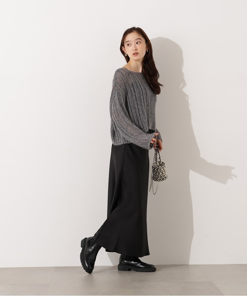 N.（N. Natural Beauty Basic）（エヌエヌナチュラルビューティーベーシック）の「クロップド透かし編みニット（ニット/セーター・レディース・ピンク/グレー/オフホワイト/パープル・MEDIUM）」の14枚目の写真