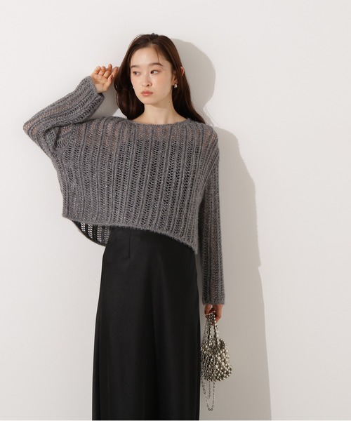 N.（N. Natural Beauty Basic）（エヌエヌナチュラルビューティーベーシック）の「クロップド透かし編みニット（ニット/セーター・レディース・ピンク/グレー/オフホワイト/パープル・MEDIUM）」の15枚目の写真